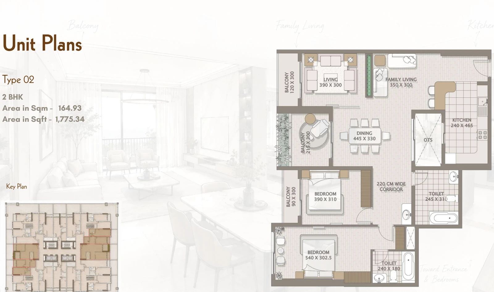 Platinum Heights 2-bedroom Type 02 apartment floor plan in Platinum Heights, 1,775.34 sq ft