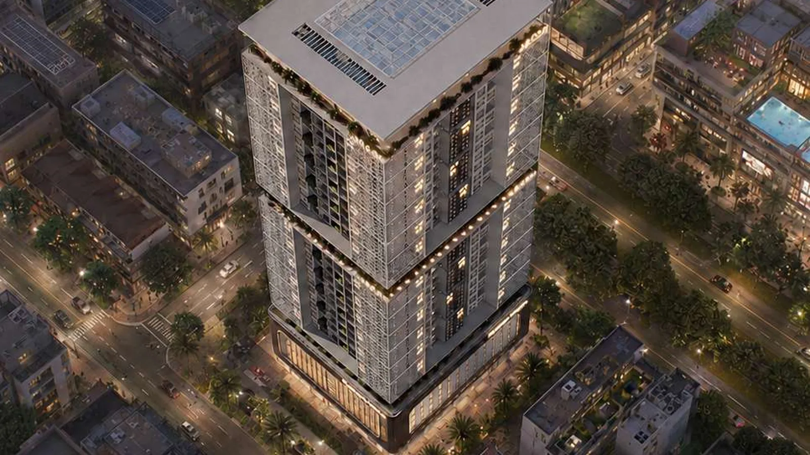 Aerial view of Platinum Heights and its rooftop in Ajman