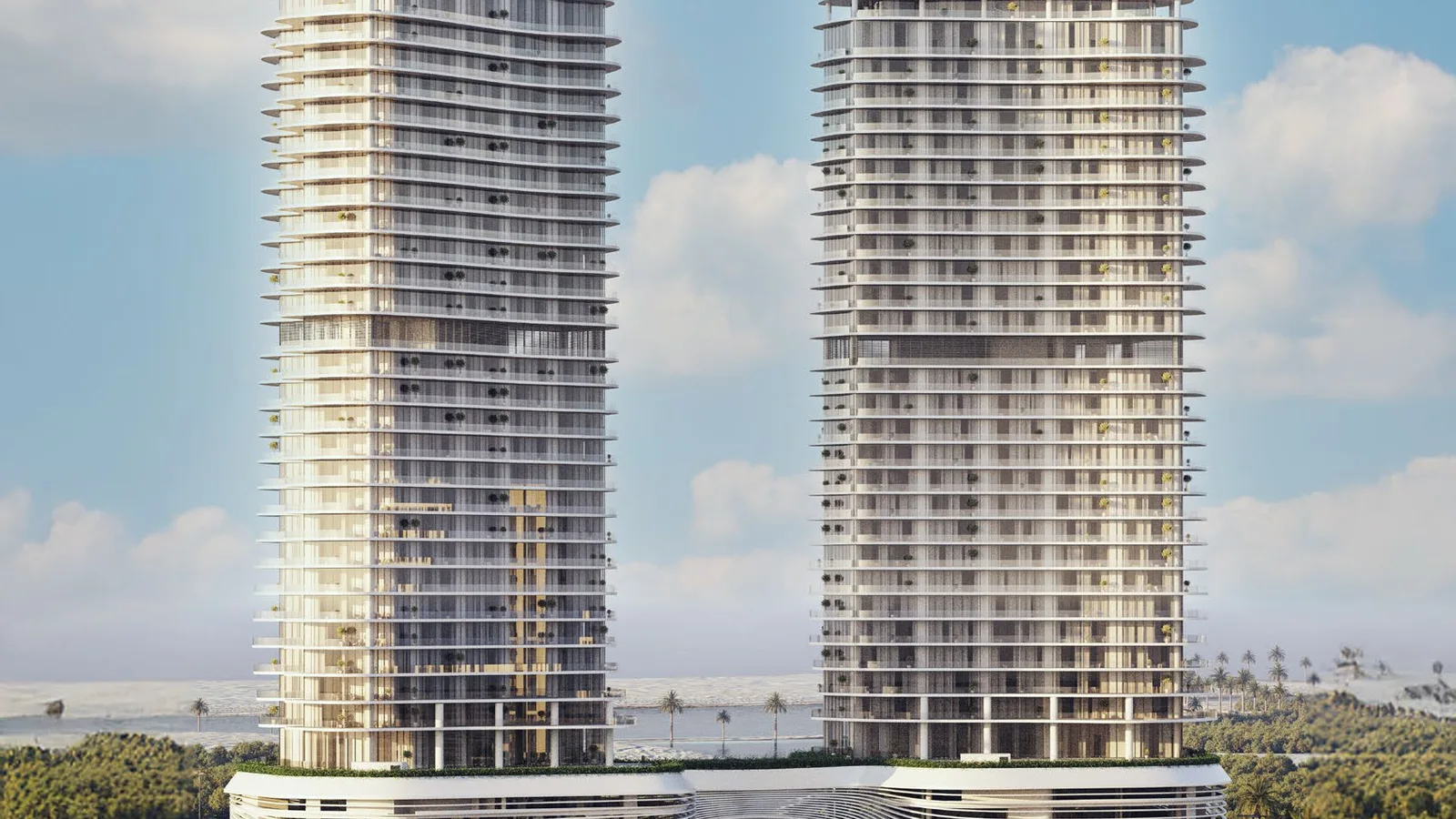 SAAS Heights twin-tower waterfront exterior on Al Reem Island, Abu Dhabi
