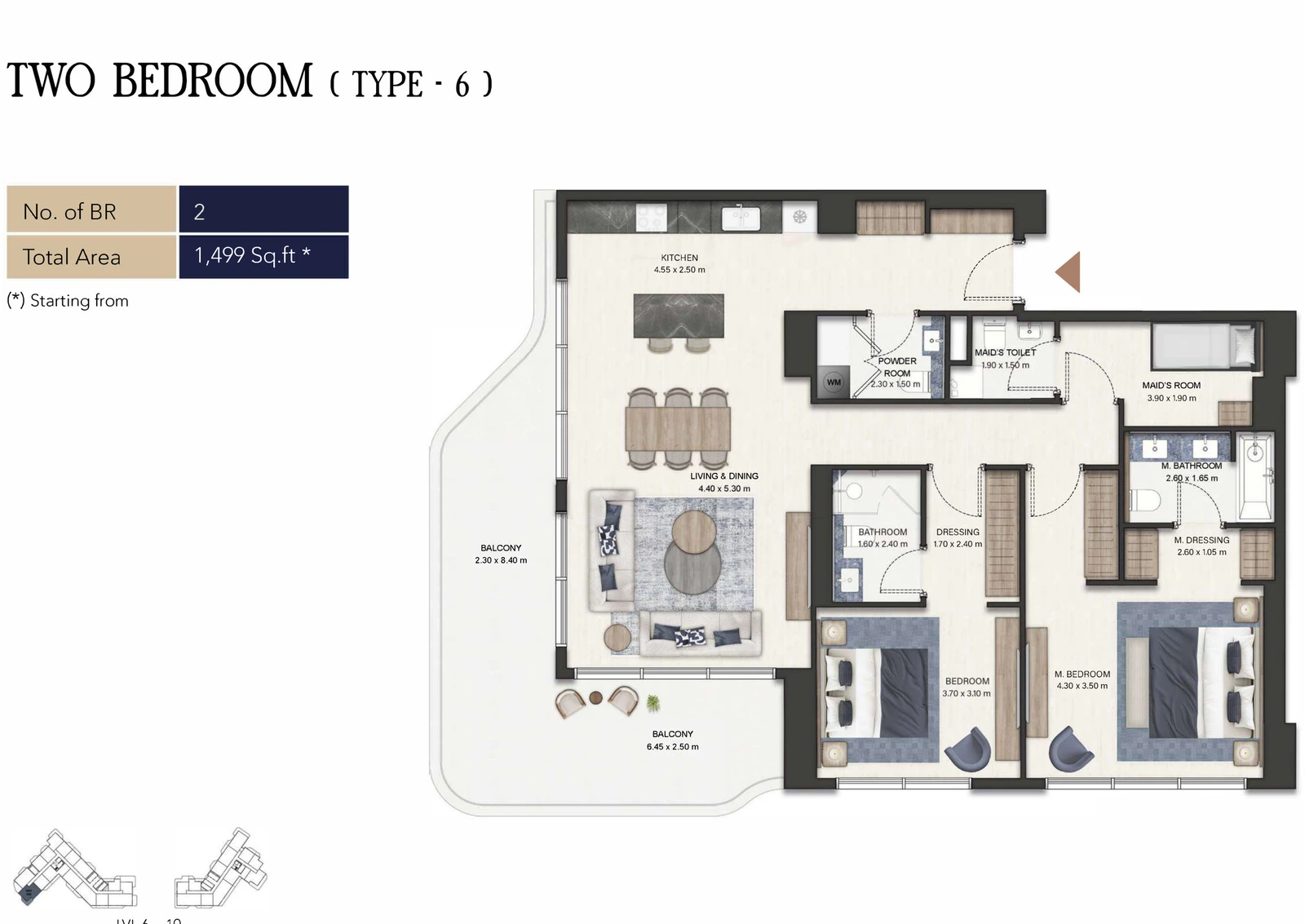 Seamont Autograph Collection Residences 2-bedroom Type 6 apartment floor plan, 1,499 sq ft.