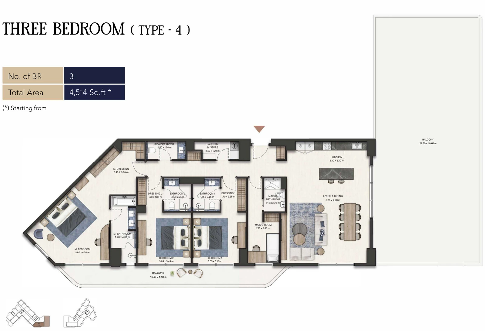 Seamont Autograph Collection Residences 3-bedroom Type 4 apartment floor plan, 4,514 sq ft.