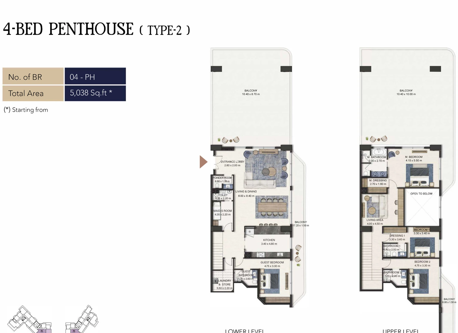Seamont Autograph Collection Residences 4-bedroom Type 2 penthouse lower and upper level floor plans, 5,038 sq ft.