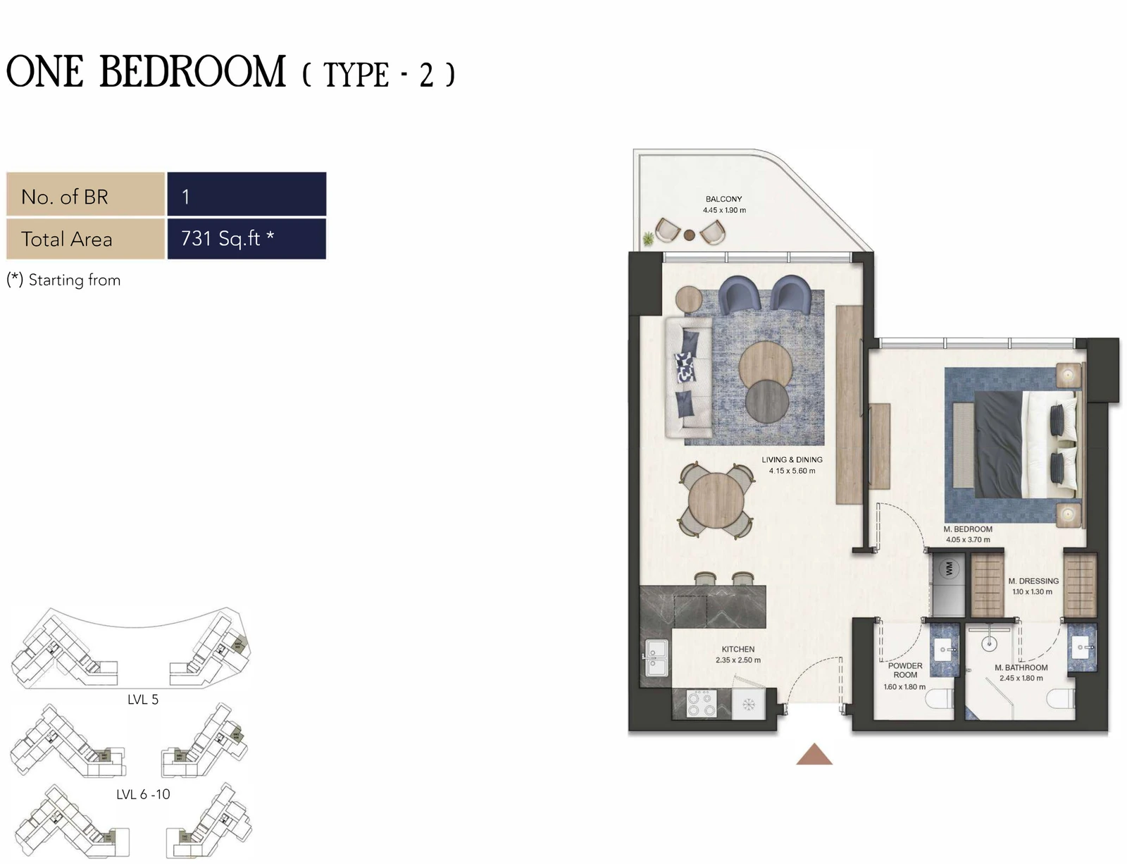 Seamont Autograph Collection Residences 1-bedroom Type 2 apartment floor plan, 731 sq ft.