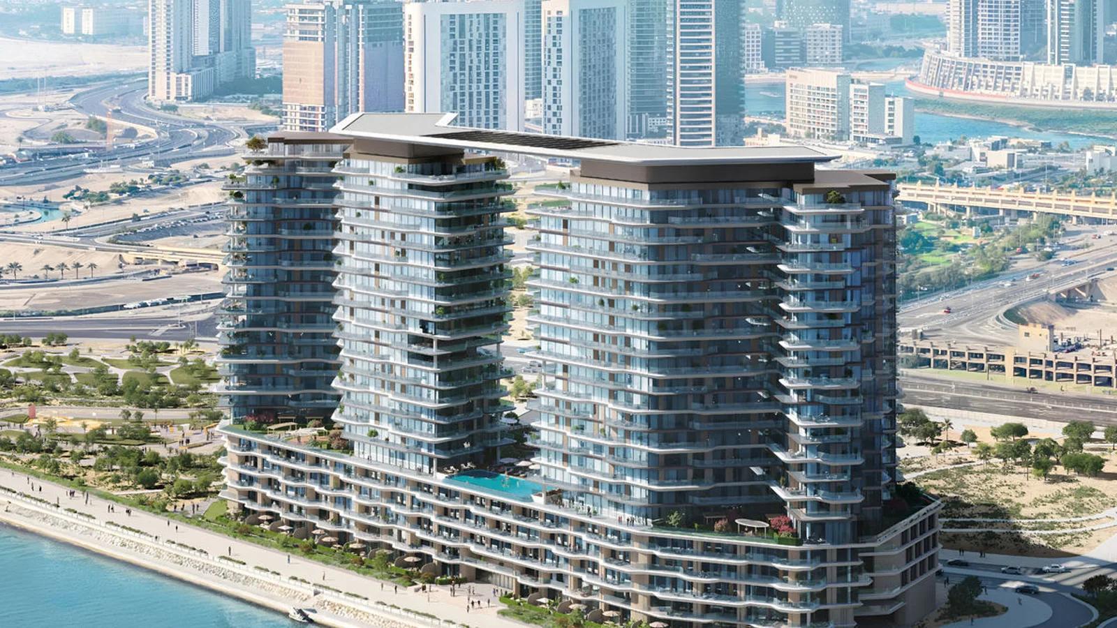 Aerial view of Seamont Autograph Collection Residences beside the Al Reem Island waterfront