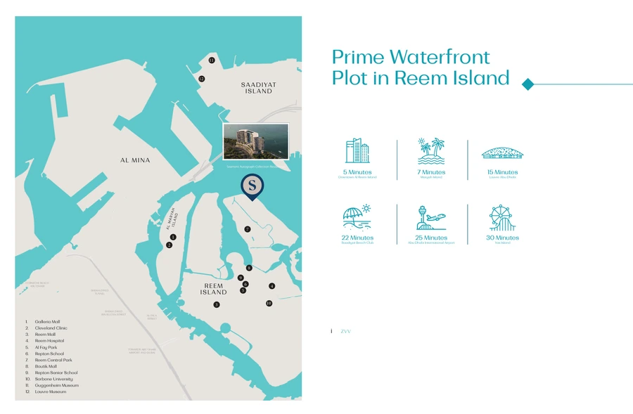Al Reem Island location map for Seamont Autograph Collection Residences showing nearby Abu Dhabi destinations