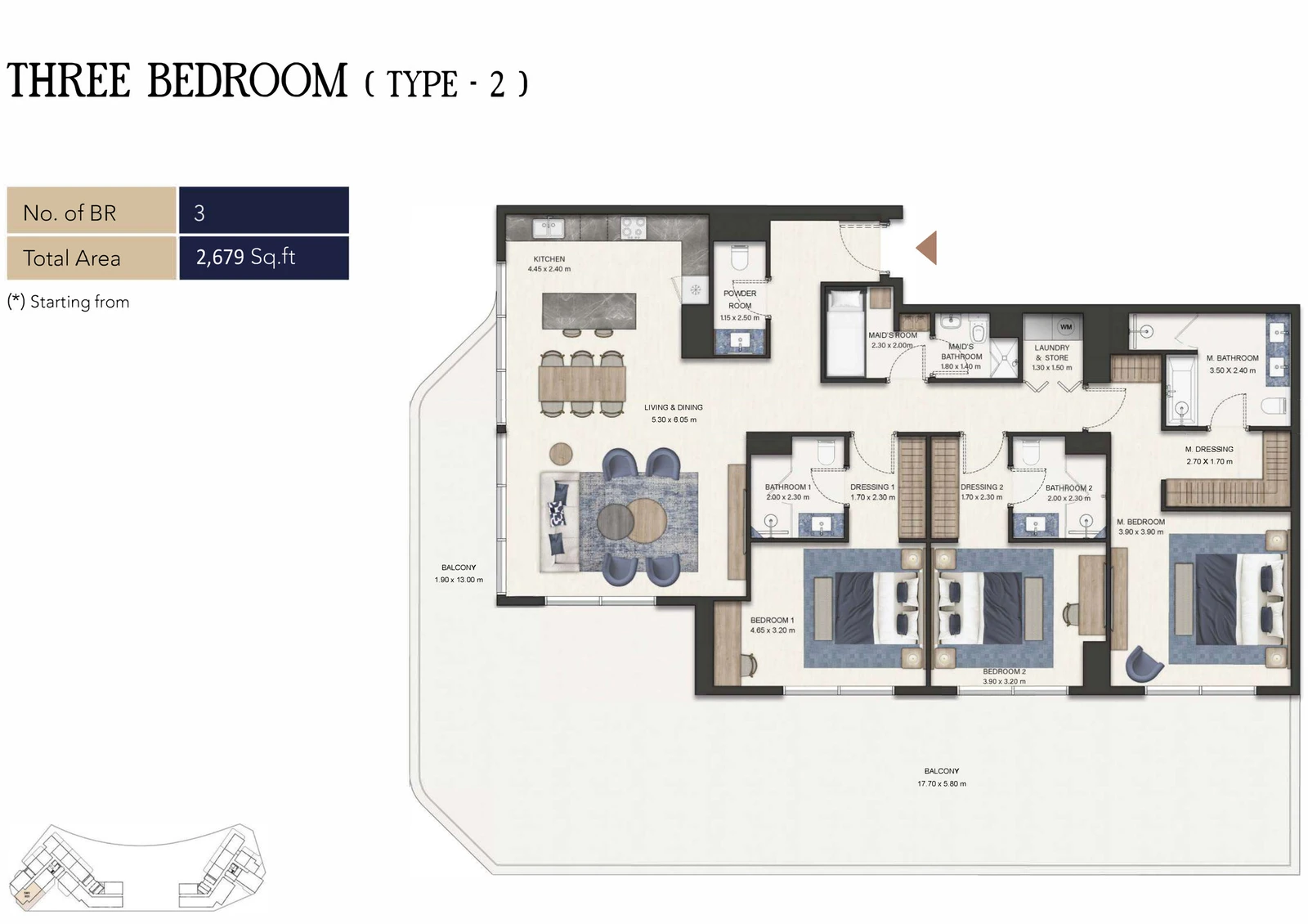 Seamont Autograph Collection Residences 3-bedroom Type 2 apartment floor plan, 2,679 sq ft.
