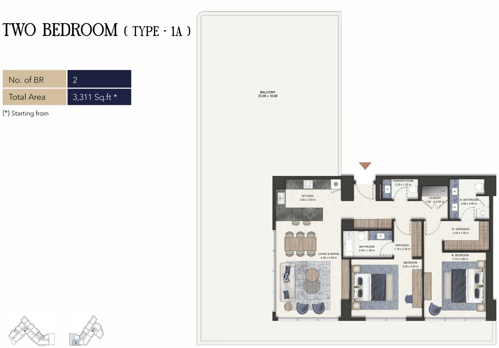 Seamont Autograph Collection Residences 2-bedroom Type 1A apartment floor plan, 3,311 sq ft.