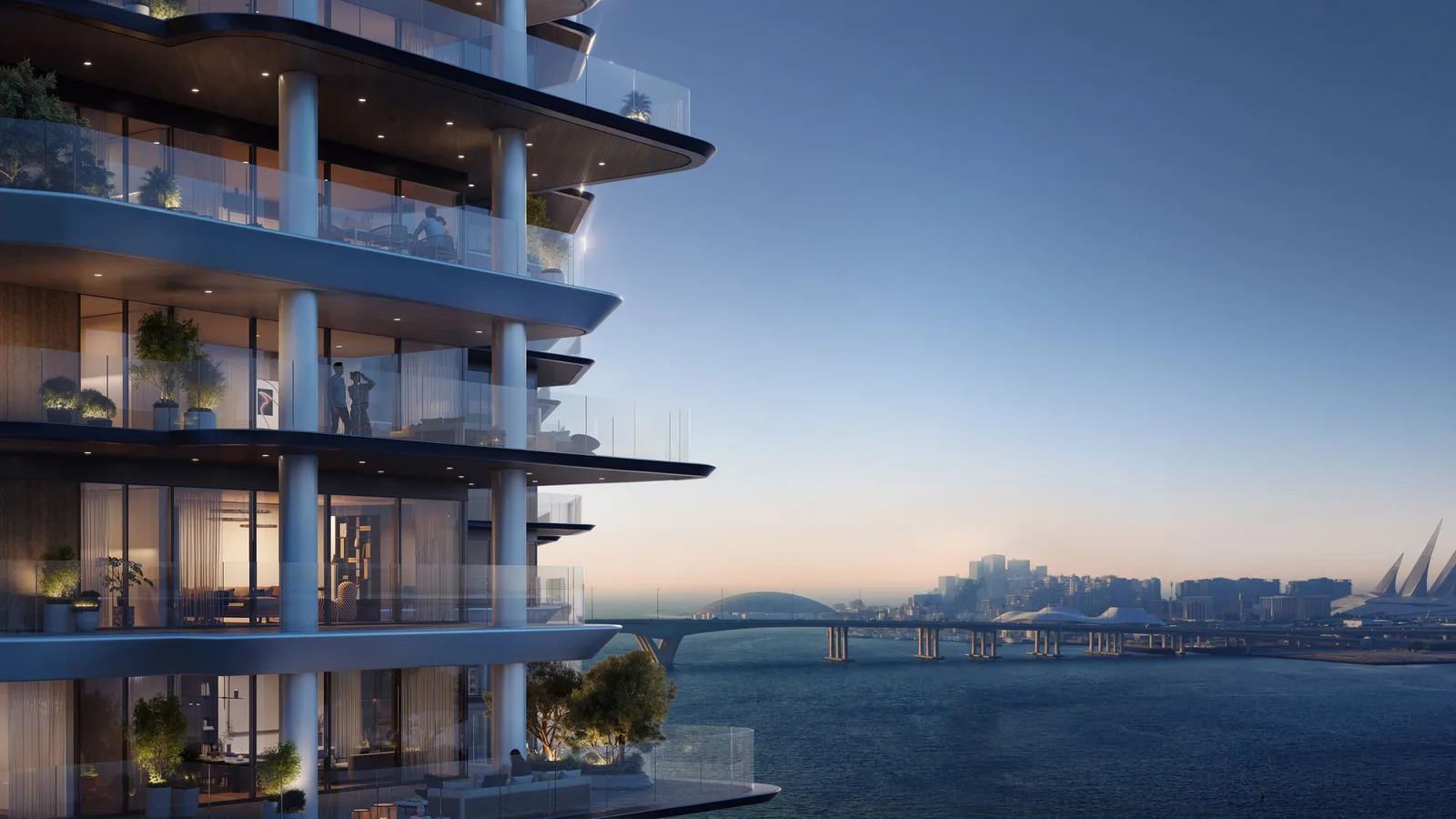 Curved balconies and waterfront facade at Seamont Autograph Collection Residences