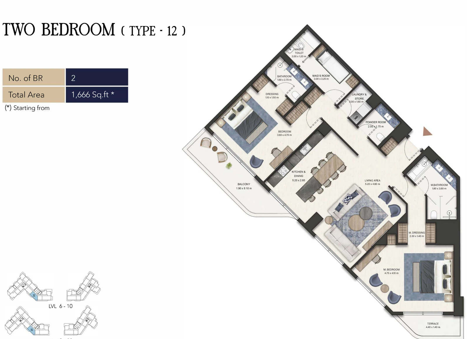 Seamont Autograph Collection Residences 2-bedroom Type 12 apartment floor plan, 1,666 sq ft.