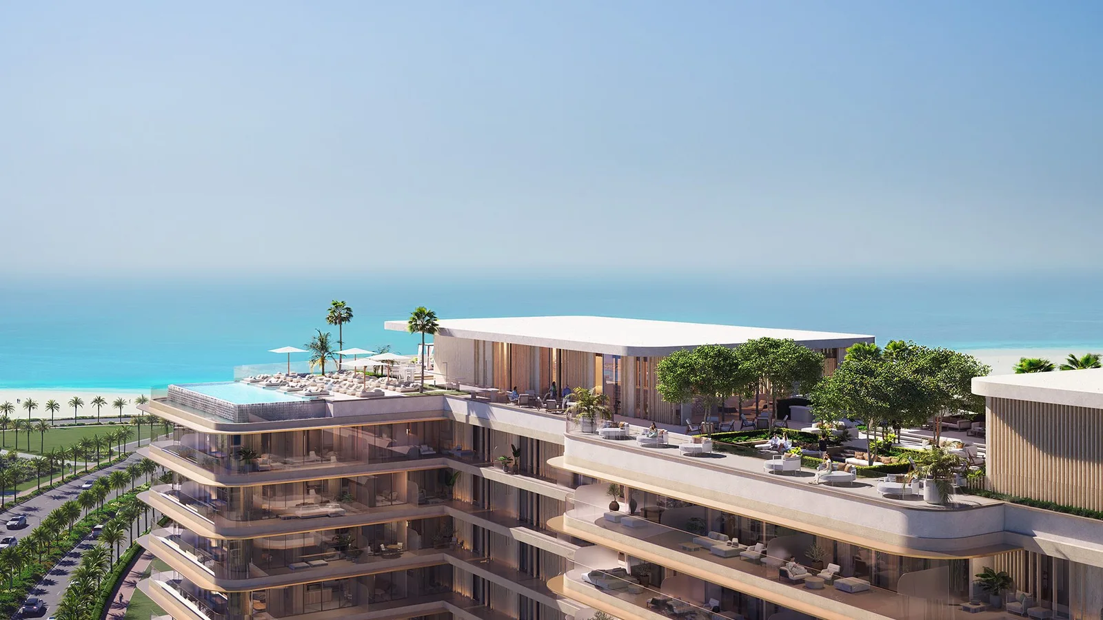 Rooftop amenity decks at Soléva Beach Residences overlooking the sea
