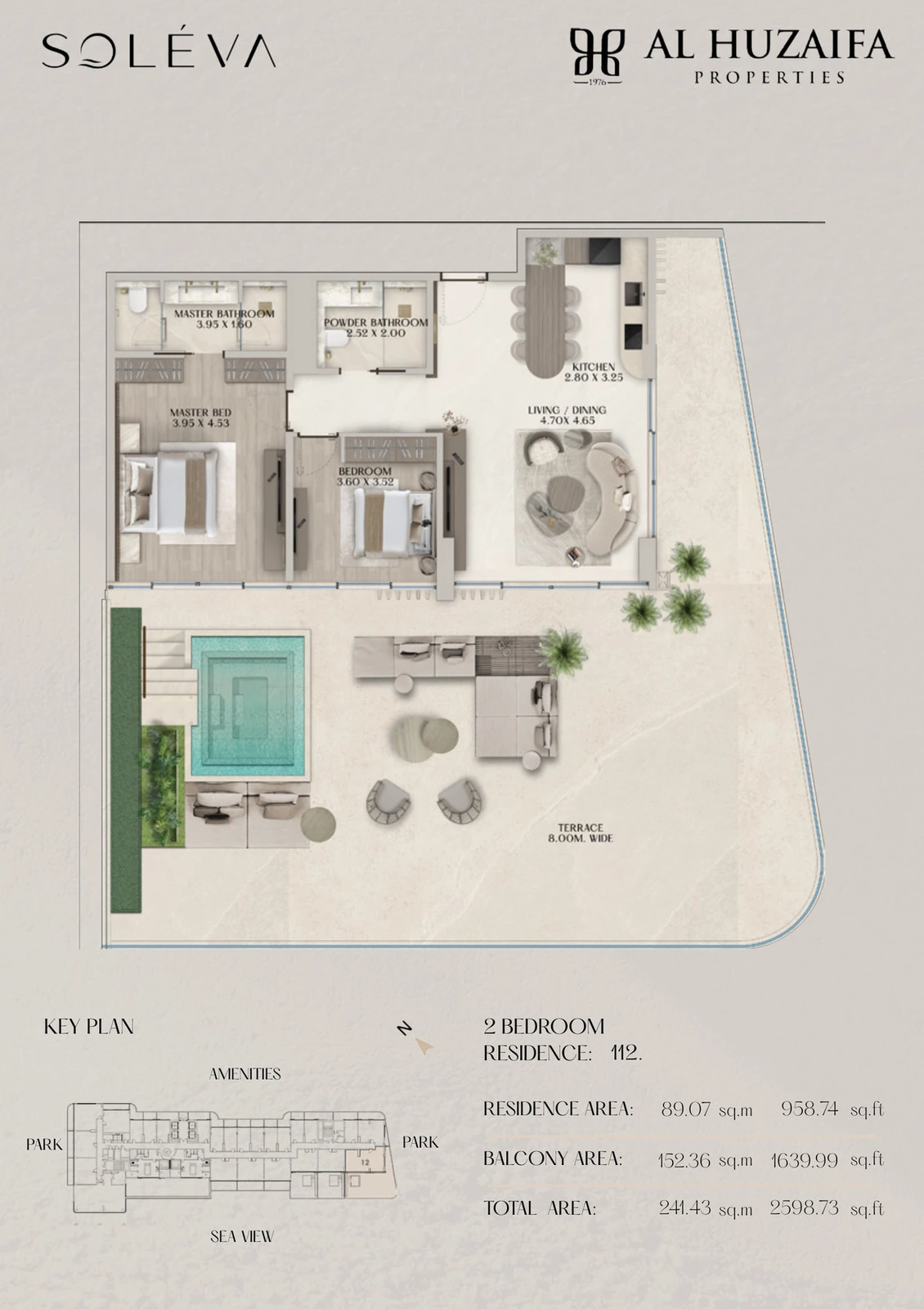 Soléva Beach Residences 2 bedroom apartment floor plan, Residence 112, residence(s) 112, 2,598.73 sq ft.