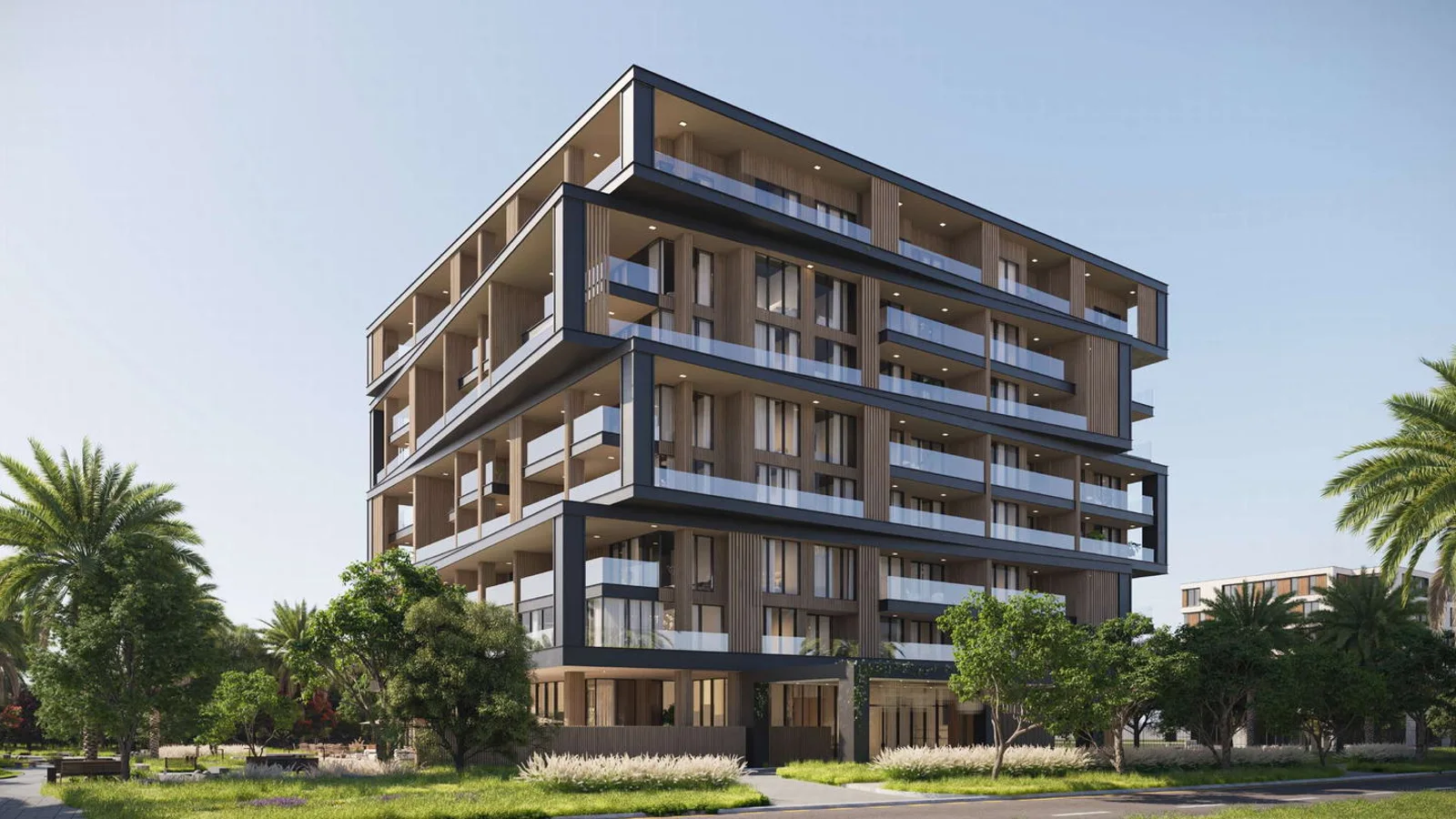 Uno Luxe low-rise exterior framed by landscaped grounds