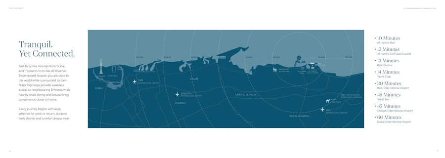 Regional location map for Wyndham Residences Al Marjan Island with nearby destinations and drive times