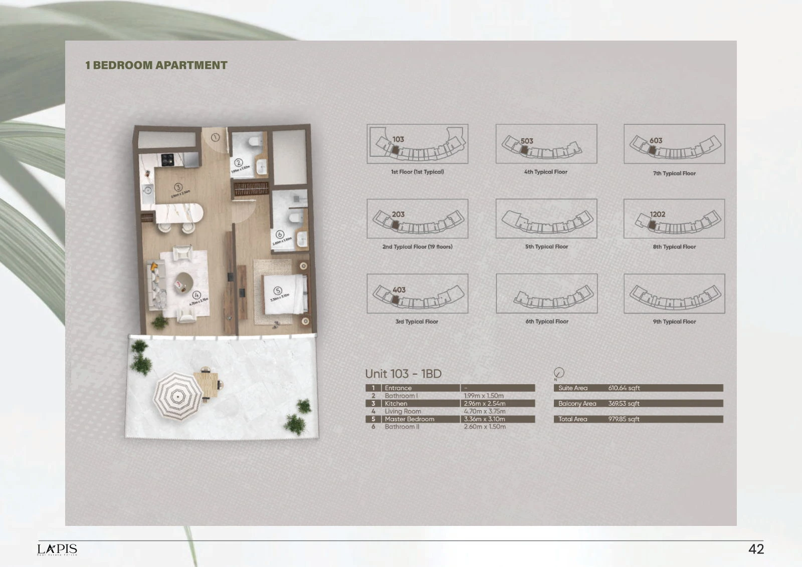Azure by Lapis 1-bedroom standard apartment floor plan, 979.85 sq ft