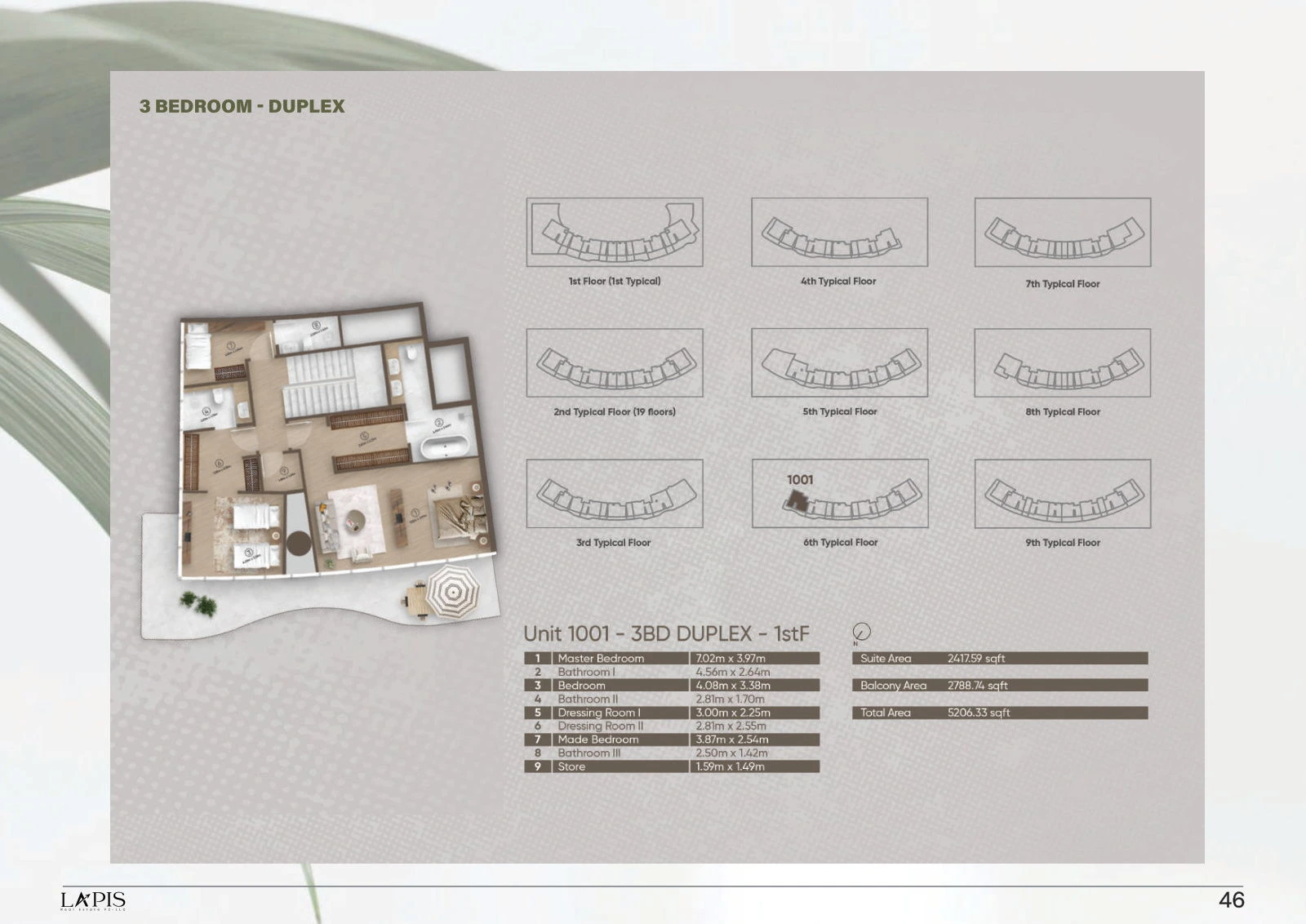 Azure by Lapis 3-bedroom standard duplex first-floor plan, 5,206.33 sq ft total area