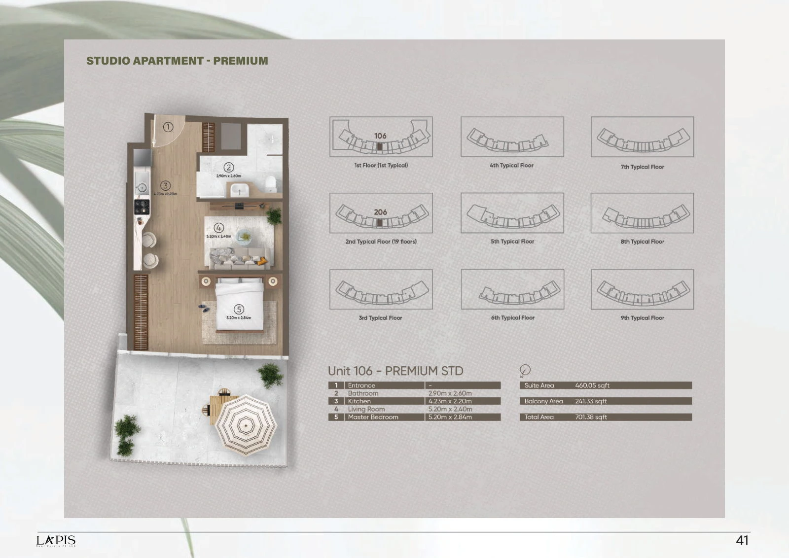 Azure by Lapis premium studio apartment floor plan, 701.38 sq ft