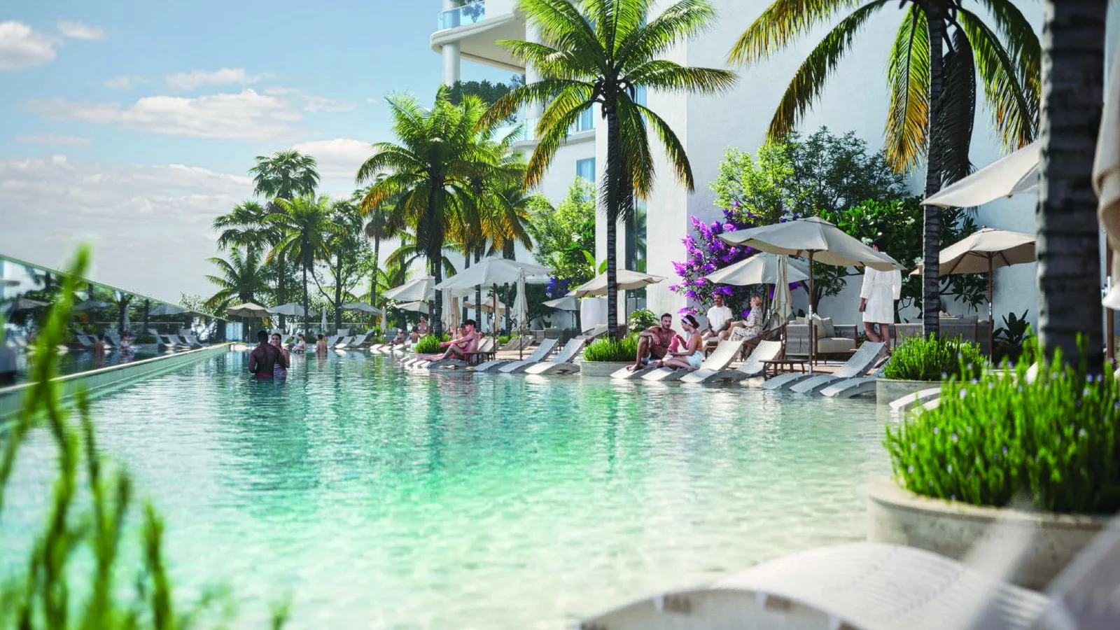 Azure by Lapis swimming pool terrace beside the curved residential tower