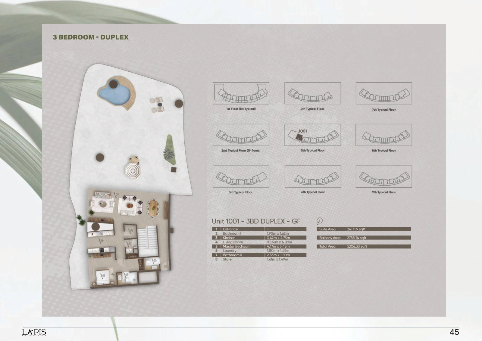 Azure by Lapis 3-bedroom standard duplex ground-floor plan, 5,206.33 sq ft total area