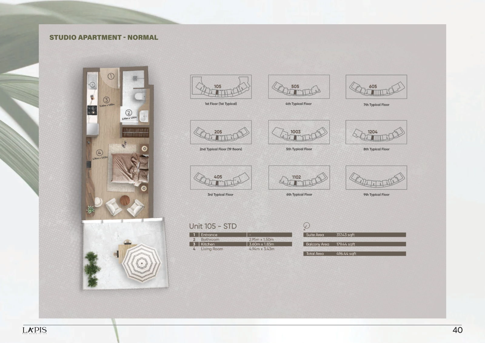 Azure by Lapis standard studio apartment floor plan, 496.44 sq ft