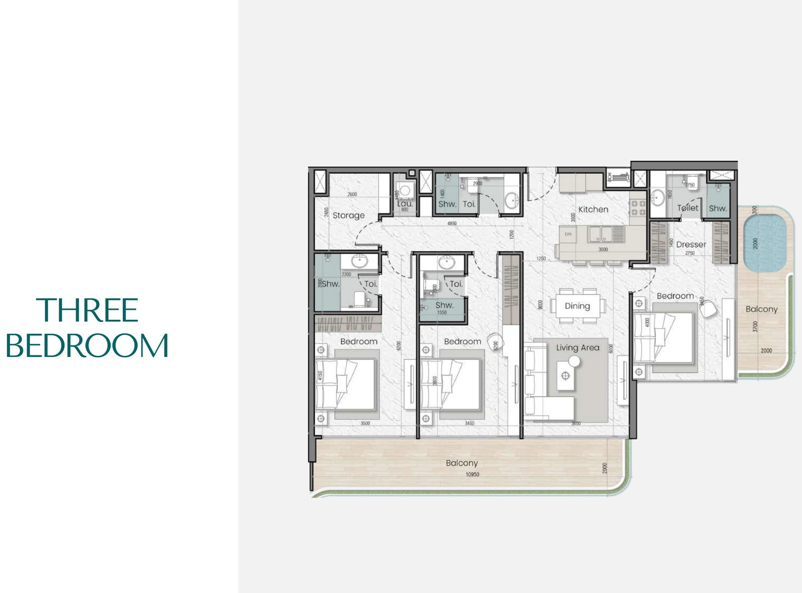 Mak I'Sola Bella 3-bedroom apartment floor plan, 1,650 sq ft