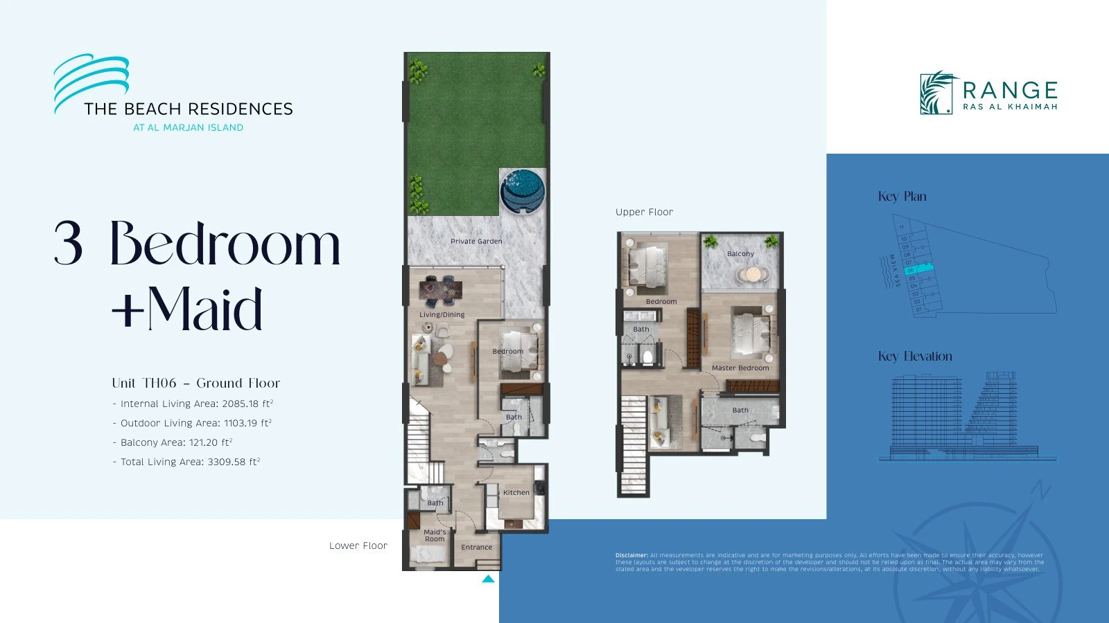 The Beach Residences 3-bedroom plus maid's room townhouse TH06 floor plan, 3,309.58 sq ft