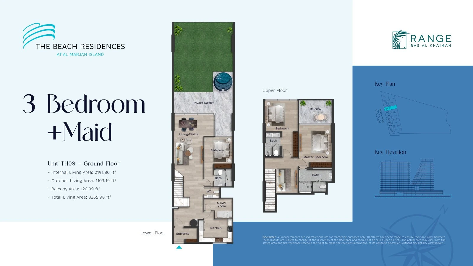 The Beach Residences 3-bedroom plus maid's room townhouse TH08 floor plan, 3,365.98 sq ft
