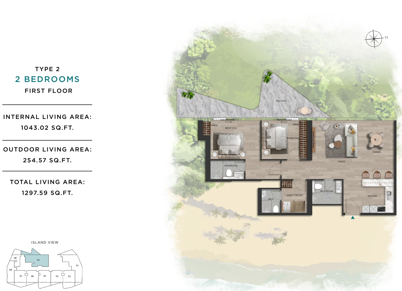 The Beach Vista first-floor 2-bedroom Type 2 apartment floor plan