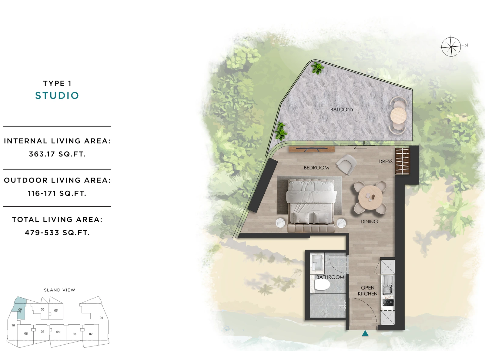 The Beach Vista studio Type 1 apartment floor plan