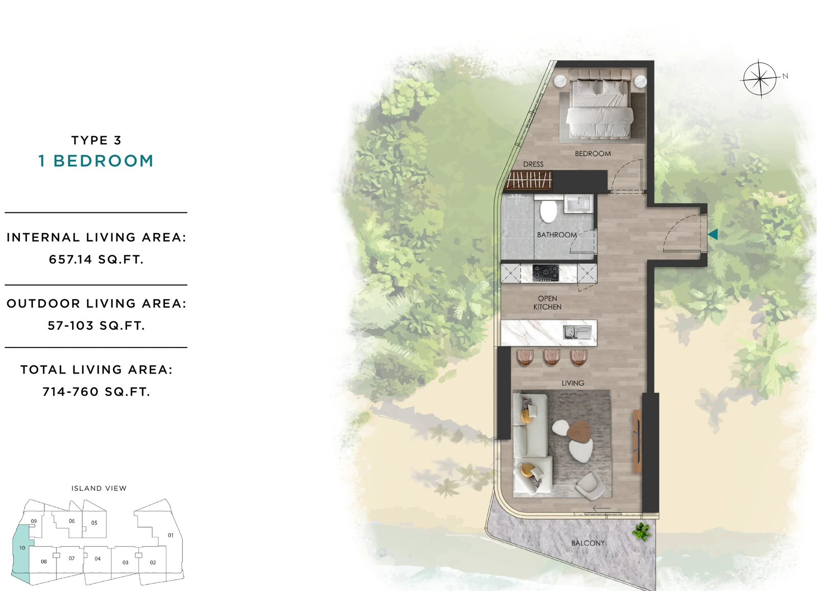The Beach Vista 1-bedroom Type 3 apartment floor plan