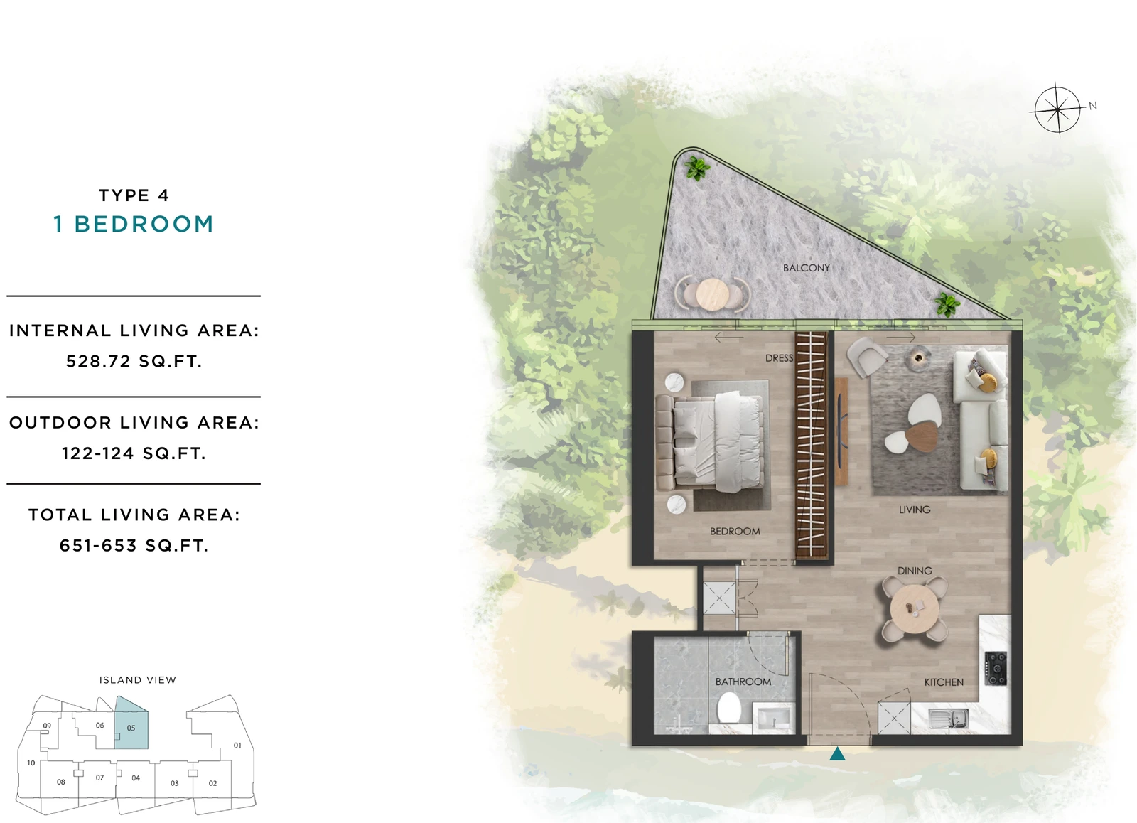 The Beach Vista 1-bedroom Type 4 apartment floor plan