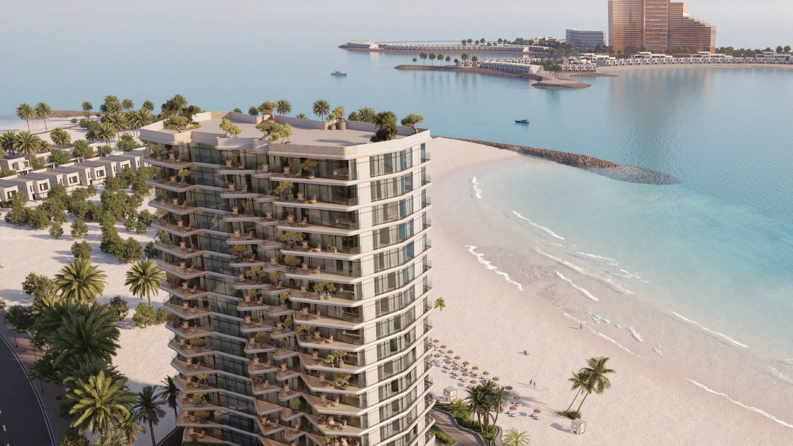 Aerial view of The Beach Vista opposite Wynn Al Marjan Island