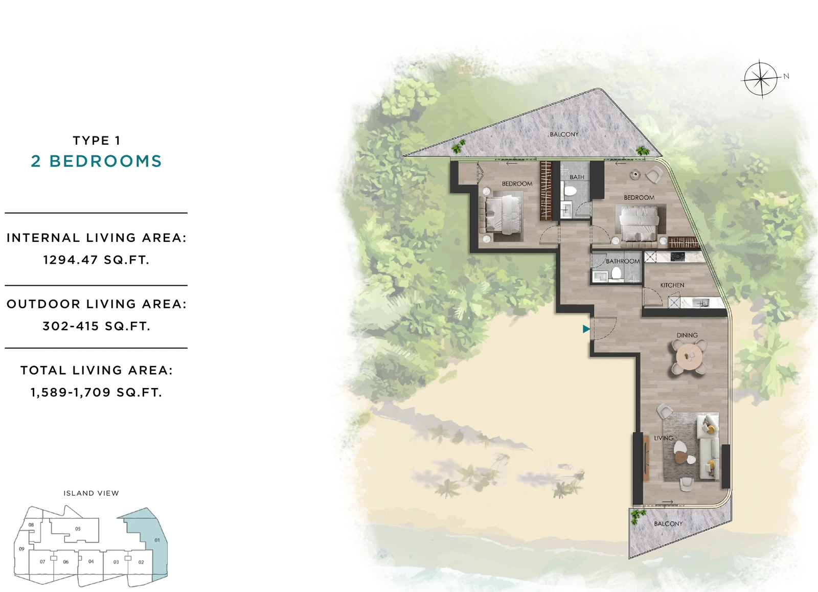 The Beach Vista 2-bedroom Type 1 apartment floor plan