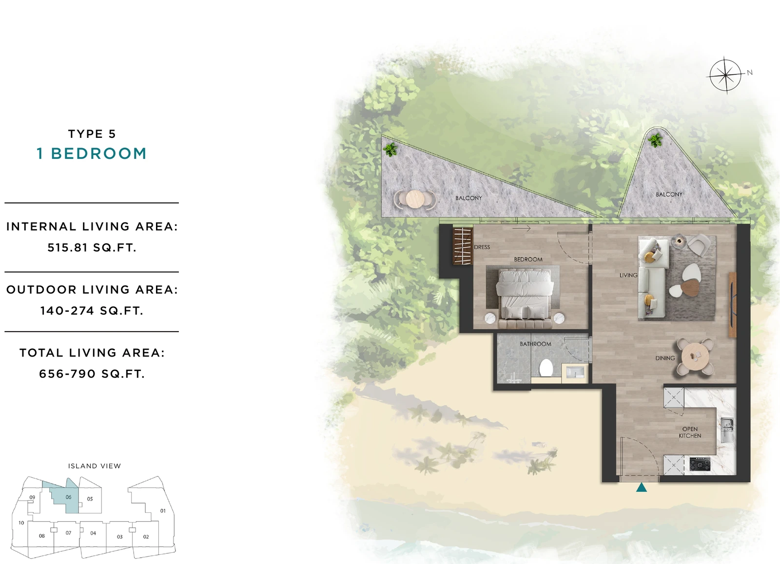 The Beach Vista 1-bedroom Type 5 apartment floor plan