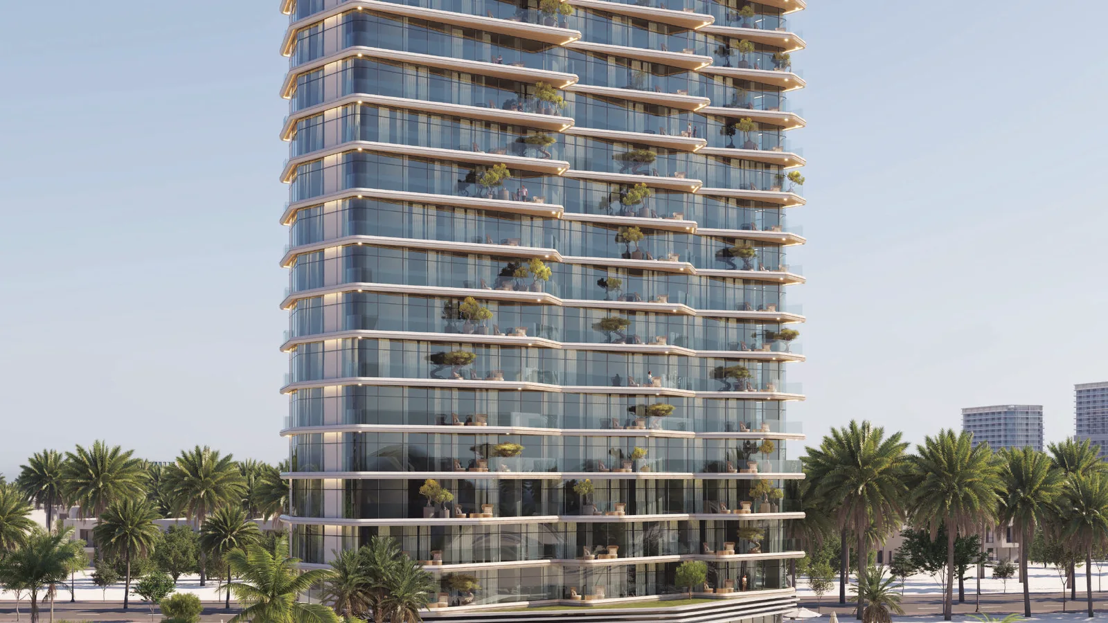 Beachfront exterior of The Beach Vista on Al Marjan Island