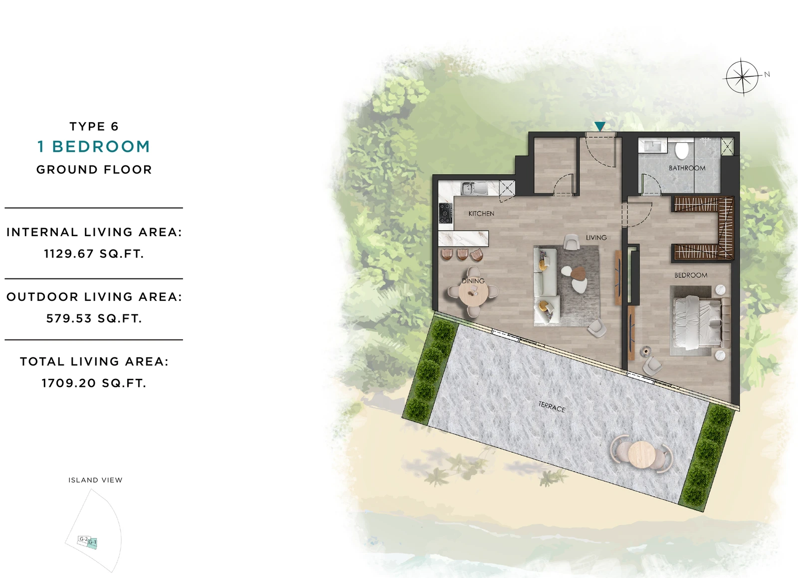 The Beach Vista ground-floor 1-bedroom Type 6 apartment floor plan