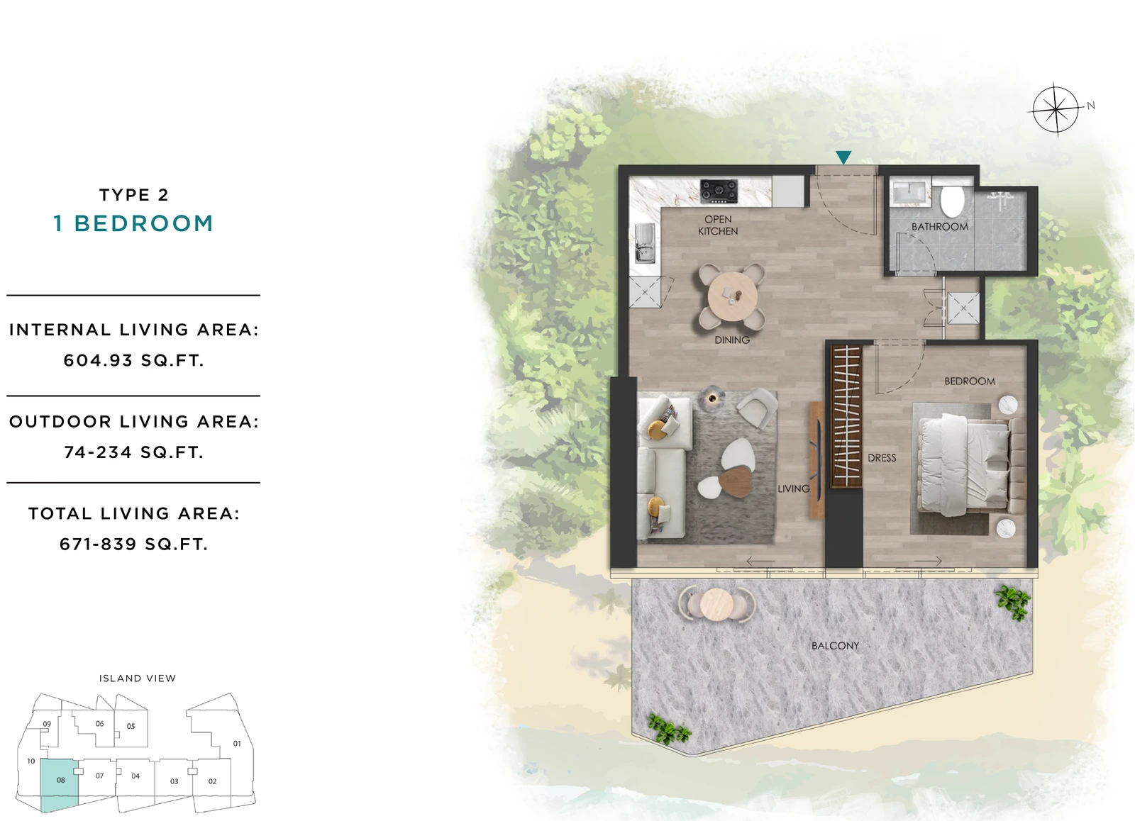 The Beach Vista 1-bedroom Type 2 apartment floor plan