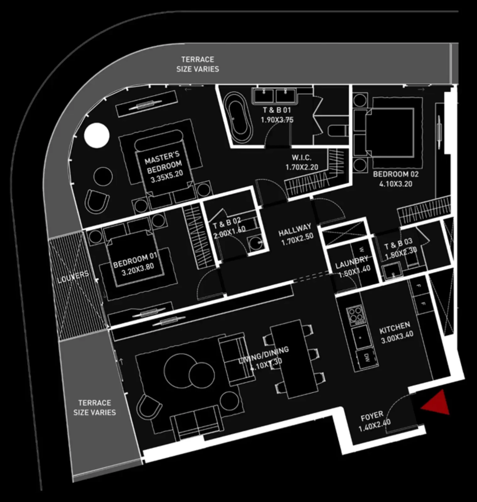 Brabus Island 3-bedroom Type 1 apartment floor plan