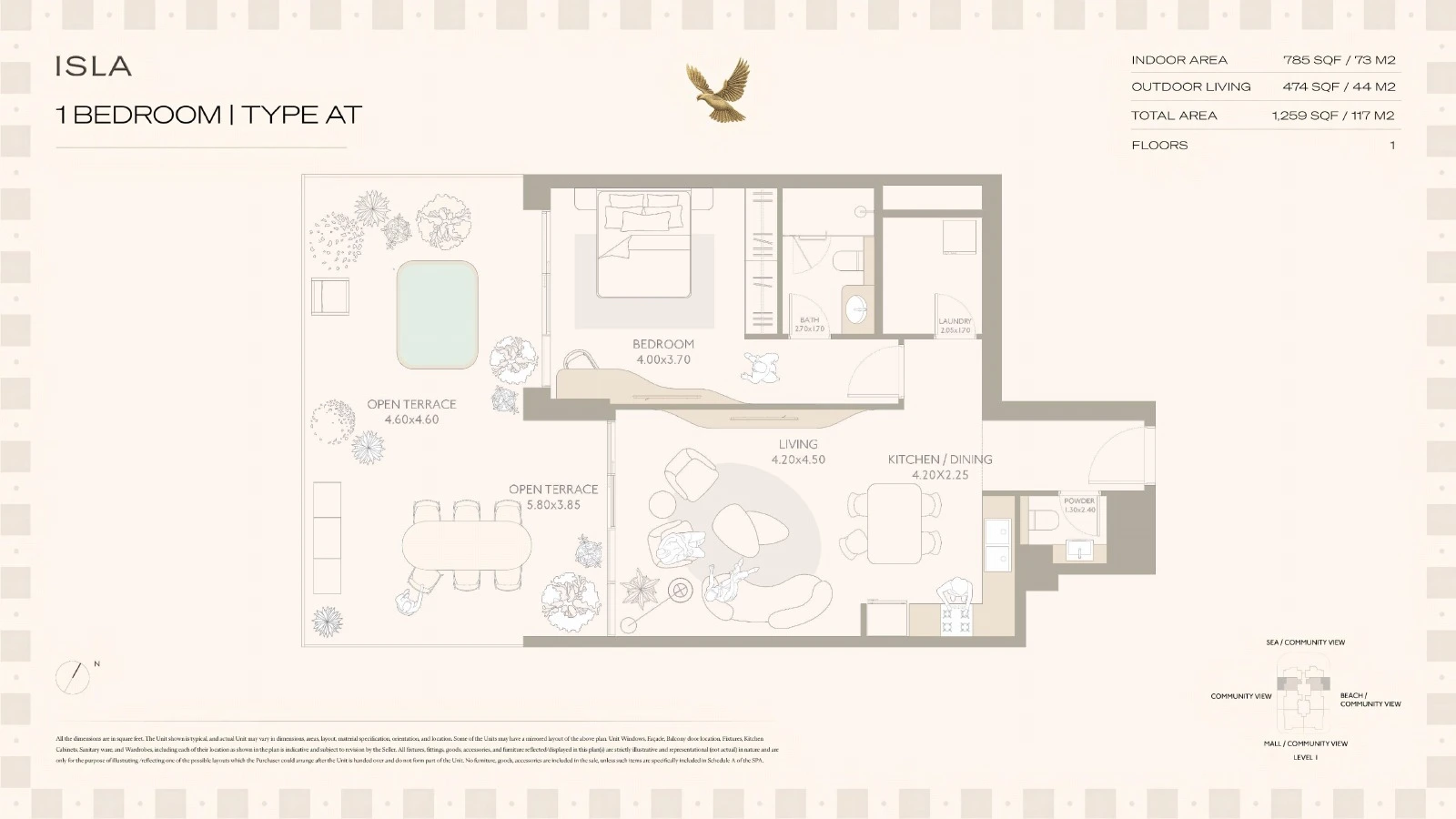 Isla Private Residences 1-bedroom Type AT private-pool terrace apartment floor plan
