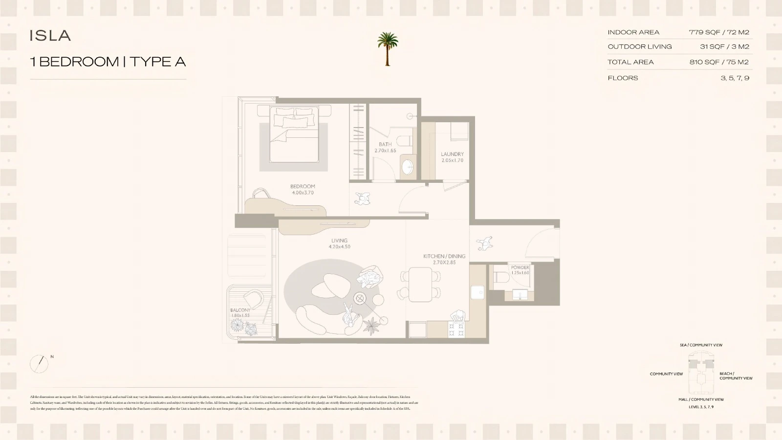 Isla Private Residences 1-bedroom Type A apartment floor plan