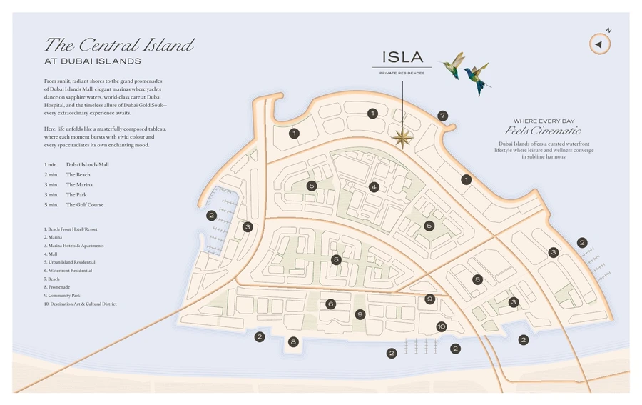 Central Island location map for Isla Private Residences on Dubai Islands