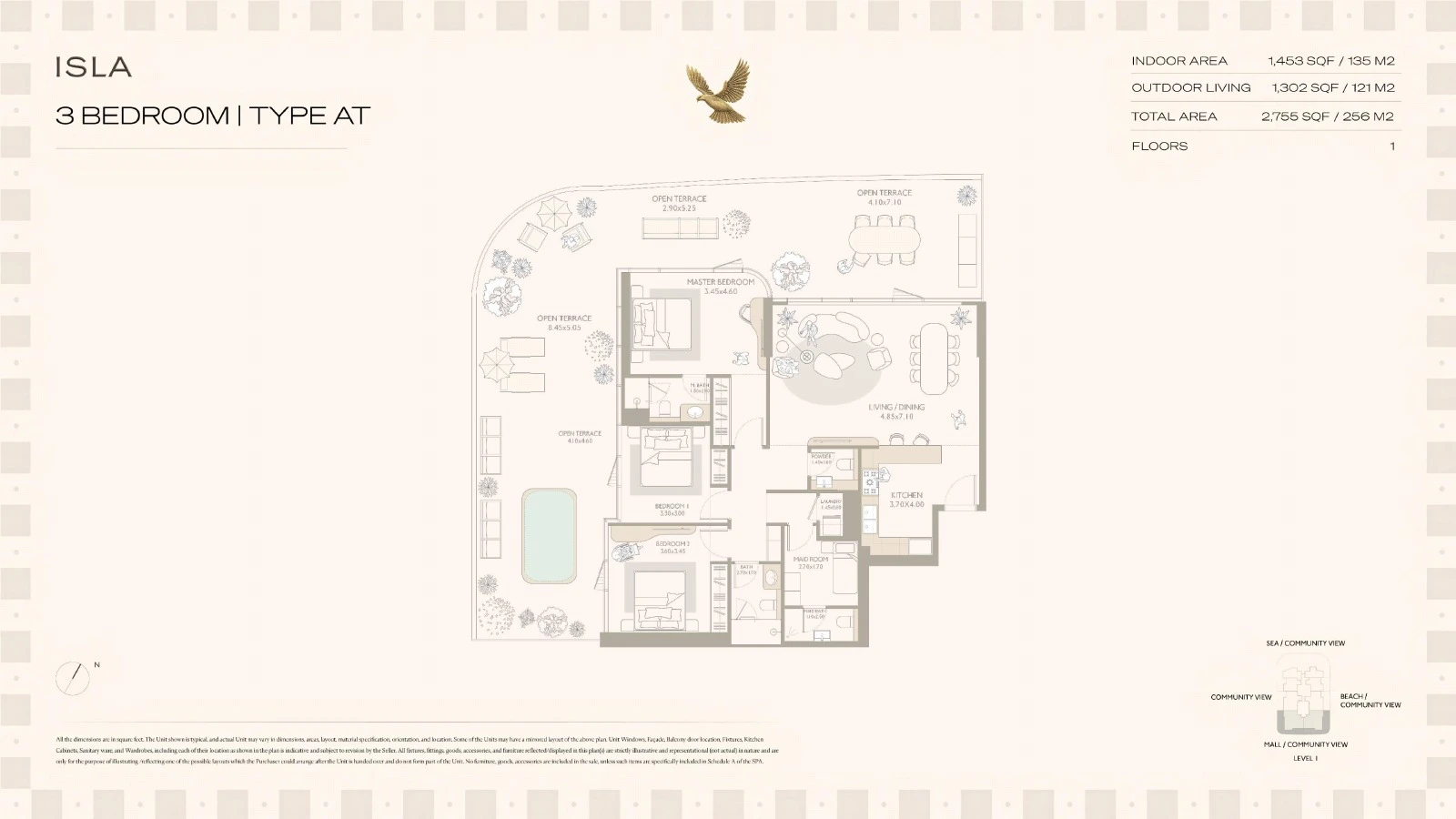 Isla Private Residences 3-bedroom Type AT private-pool terrace apartment floor plan