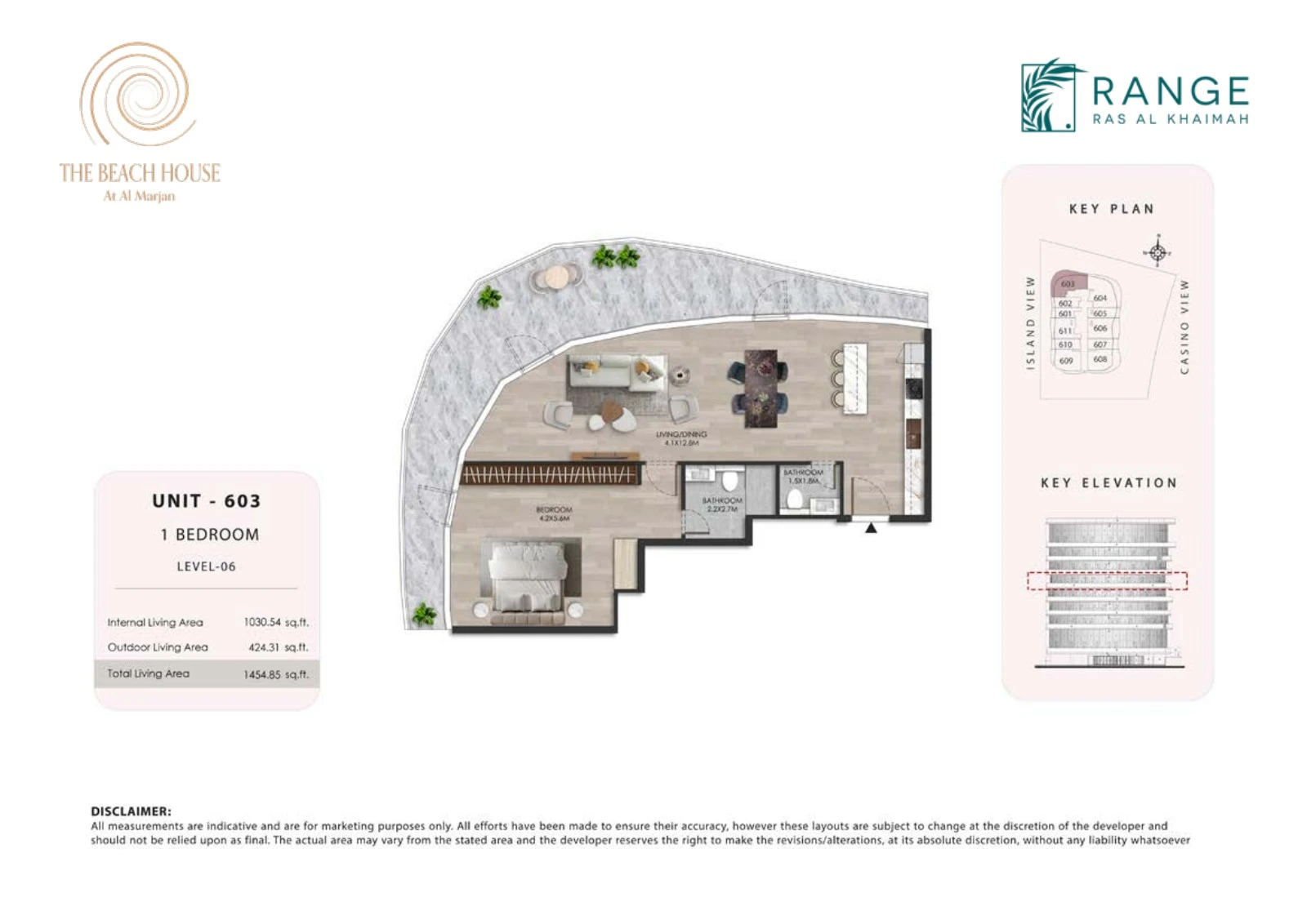 The Beach House 1 bedroom Unit 603 apartment floor plan, 1,454.85 sq ft
