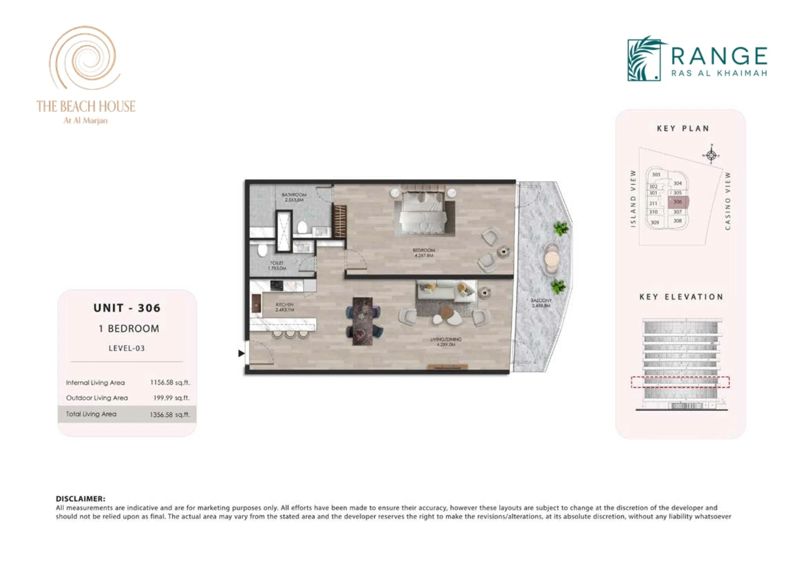 The Beach House 1 bedroom Unit 306 apartment floor plan, 1,356.58 sq ft