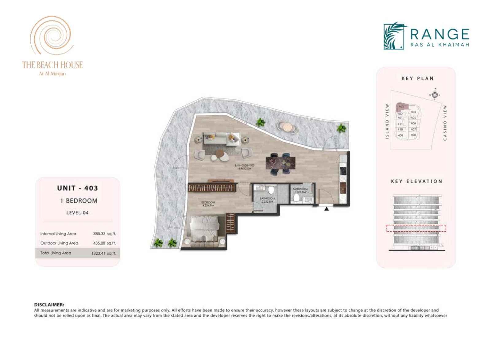 The Beach House 1 bedroom Unit 403 apartment floor plan, 1,320.41 sq ft