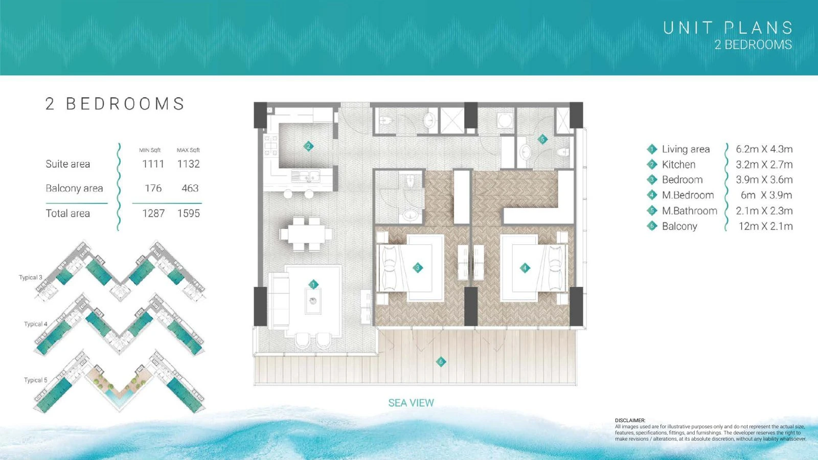 Moonstone Residences Interiors 2-bedroom Standard apartment floor plan, 1,287-1,595 sq ft