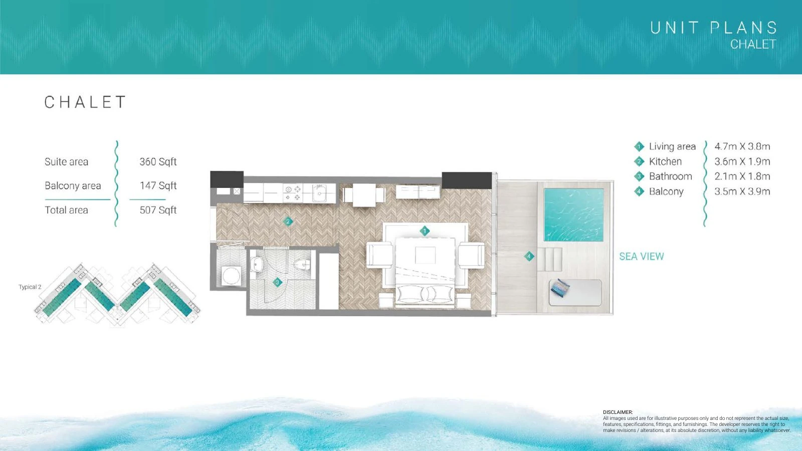 Moonstone Residences Interiors studio Chalet apartment floor plan, 507 sq ft