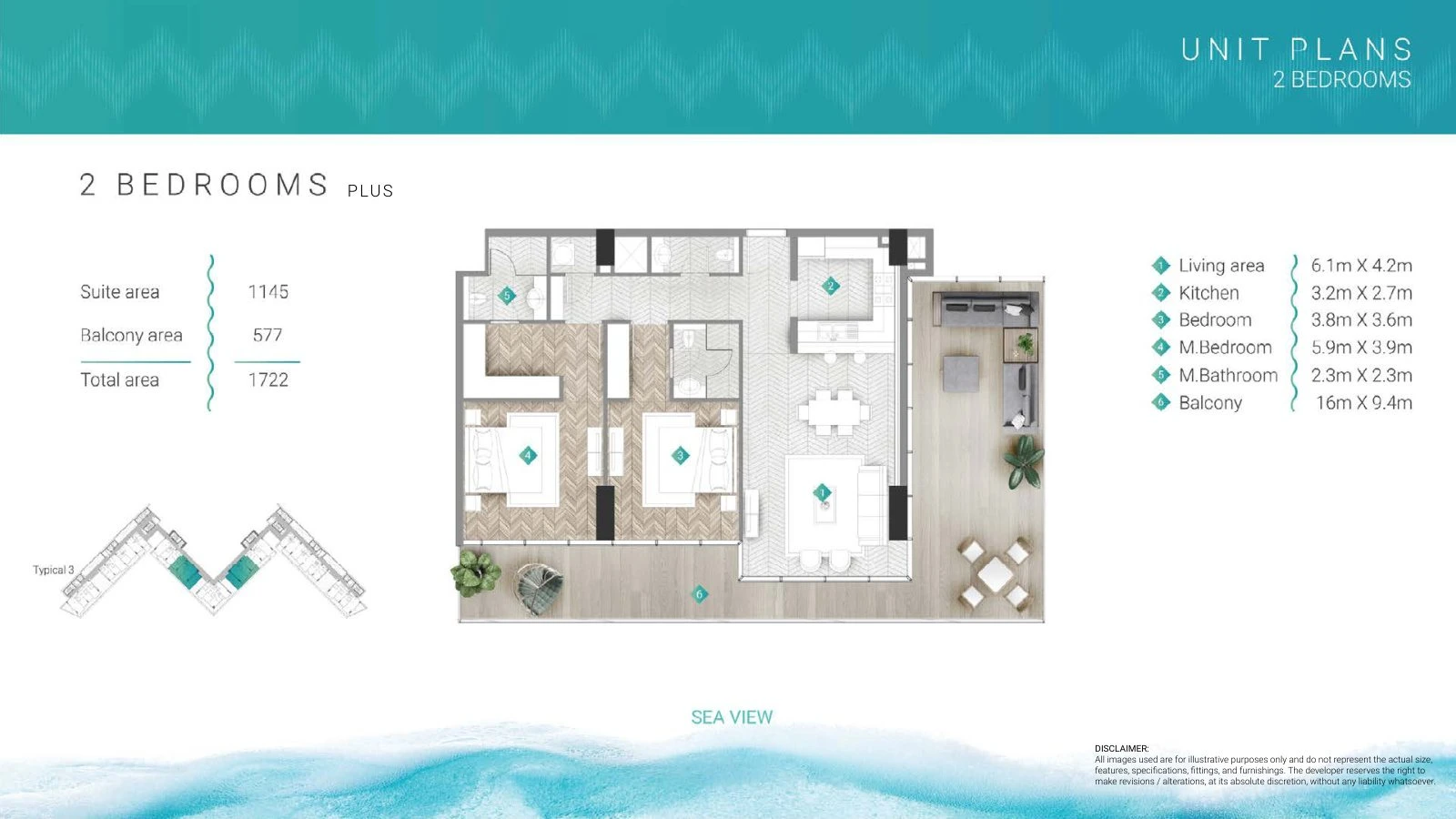 Moonstone Residences Interiors 2-bedroom Plus apartment floor plan, 1,722 sq ft