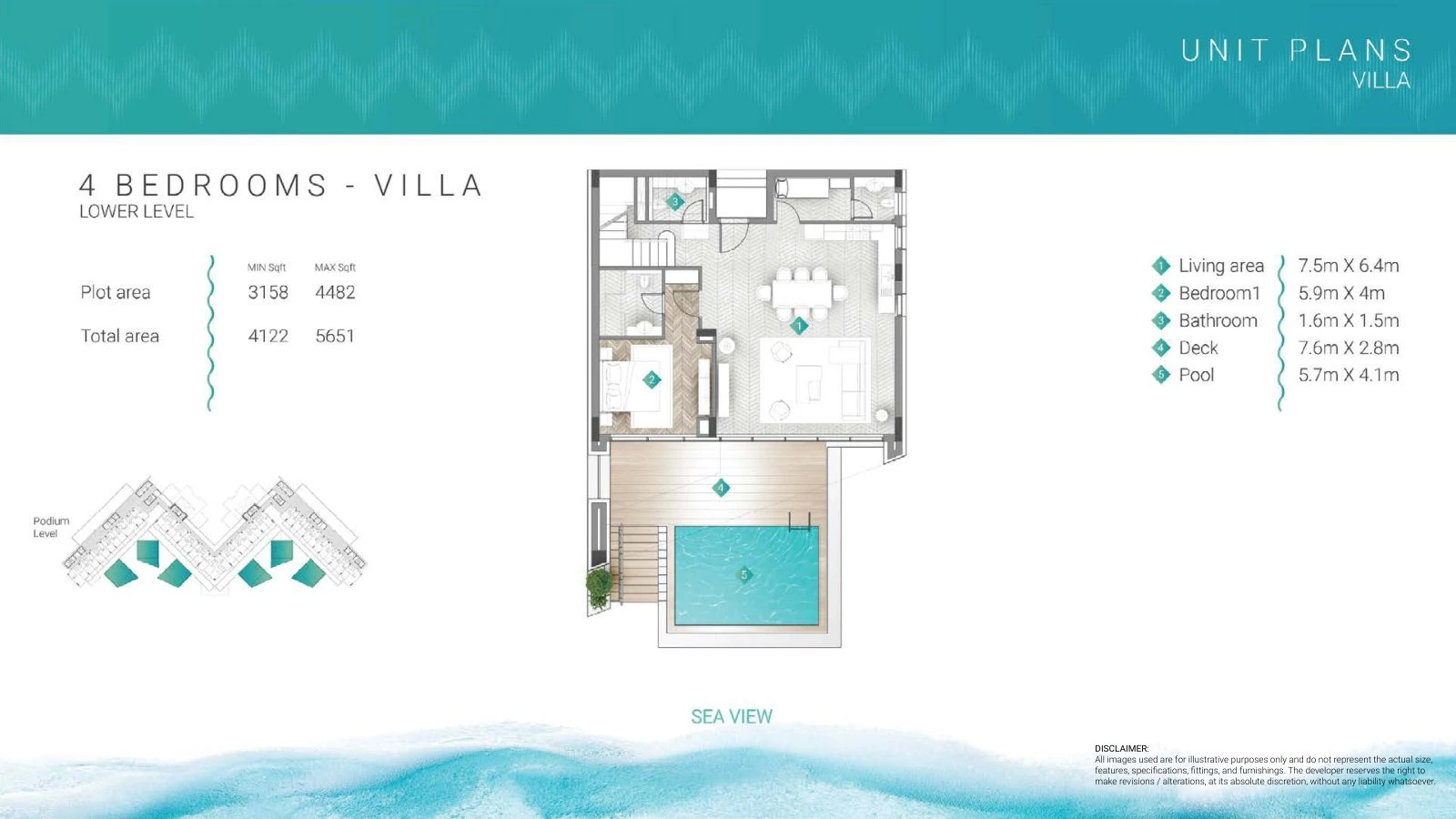 Moonstone Residences Interiors 4-bedroom Standard villa Lower Level floor plan, 4,122-5,651 sq ft