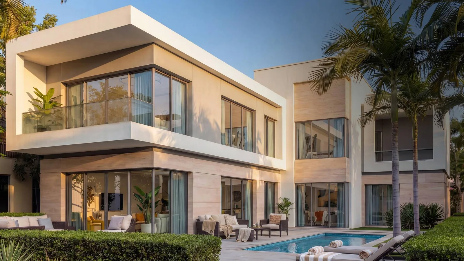 Garden exterior and private pool of an estate villa at The Grove at Sobha Sanctuary.