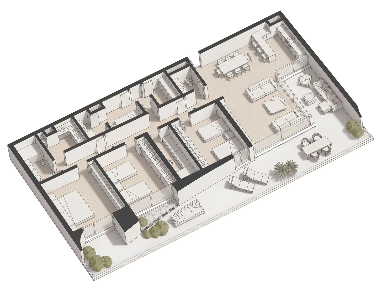 Lunaya Terraces 3-bedroom Middle Unit apartment floor plan with maid's room and outdoor terrace